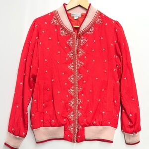 Anthropologie Conditions Apply Arabella Embroidered Orange Bomber Jacket Size M
